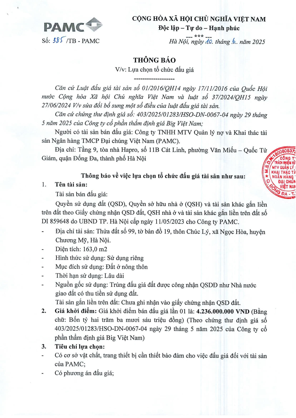 Thông báo lựa chọn tổ chức bán ĐG TS Chương Mỹ 10.6.25_1